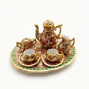 Thai Benjarong Ceramic Miniature Coffee and Teapot Set, A True Gem for Collector