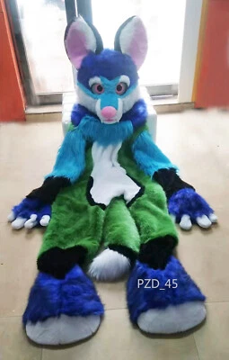 Halloween Long Fur Husky Dog Fox Fursuit Mascot Costume Suit Cosplay Dress #362 - Image 1 of 3