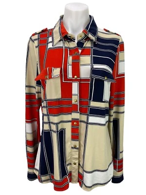 Camisa Top BCBG Maxazria Estampado Geométrico Botón a Presión Manga Larga Para Mujer Talla PXL Foto 1 de 4