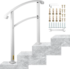 3-Step Handrails for Outdoor Steps Fits 1 or 3 Steps Matte White Stair Rail Wrou - Picture 1 of 10
