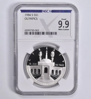 Proof 9.9 1984-S Olympics Commemorative Dollar NGC X NGCX - Image 1 of 4