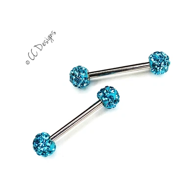 Anillos de pezón círculo bola discoteca 14 g azul brillante multi circonita J128 Foto 1 de 2