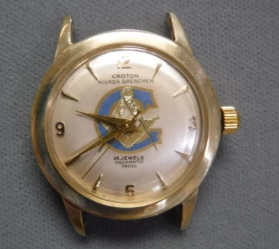Vintage Croton 25 J. Aquamatic Masonic Dial C2432 Nivada Grenchen Wrist Watch - Image 1 of 4