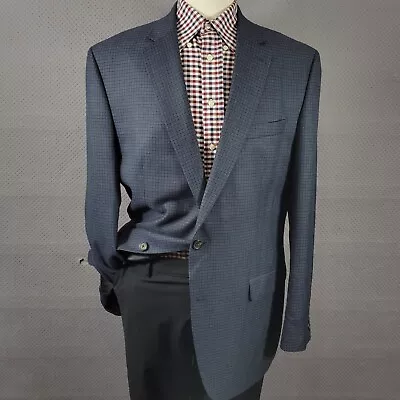 Chaps Men's Sport Coat Blazer Two Button Navy Blue Plaid Polyester Rayon 44L - Image 1 of 4