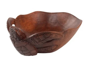 Деревянная резная чаша с морской черепахой ручной работы центральный элемент домашнего декора из тикового дерева - Изображение 1 из 4