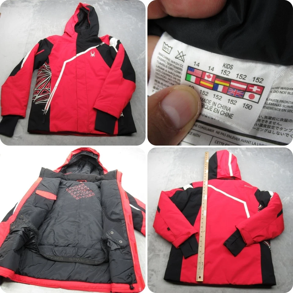 Spyder Ski Jacket Youth 14 Red Hooded Full Zip Waterproof Insulated Snowboard - Image 1 of 4