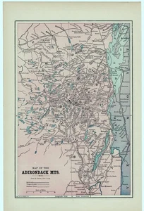 Adirondack Mountains - Original 1895 Antique Map by Hunt & Eaton - Picture 1 of 3