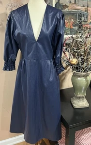 Vestido midi MSGM Milano cuello en V profundo imitación cuero azul marino talla 46/M - Imagen 1 de 14