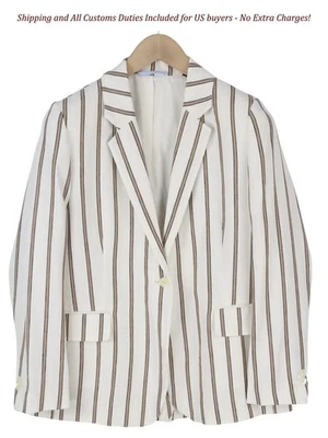 Blazer mujer GANT EU36 blanco roto a rayas mezcla de lino muesca solapa abotonada Foto 1 de 4