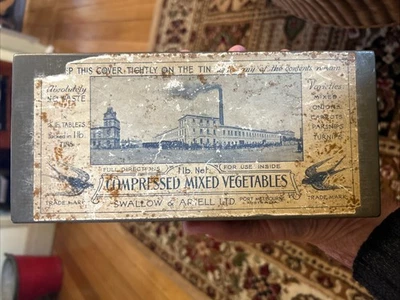 Old Vintage Rare Swallow & Ariell Compressed Mixed Vegetables 1LB Tin. Port.Melb - image 1 of 4