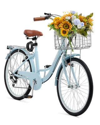 VEVOR Women's Cruiser Bike 26Inch 7 Speed Beach City Bicycle w/Basket Light Blue - Image 1 of 4