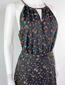 ANTHROPOLOGIE Eva Franco Jumpsuit Metallic Clip Dot Wide Leg Halter Pockets Sz 6 - Picture 1 of 9
