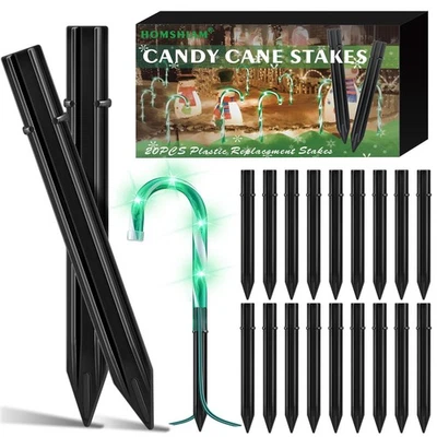 HOMSHIAM 20PCS Replacement Stakes for Christmas Candy Cane Lights Outdoor, Plastic Candy