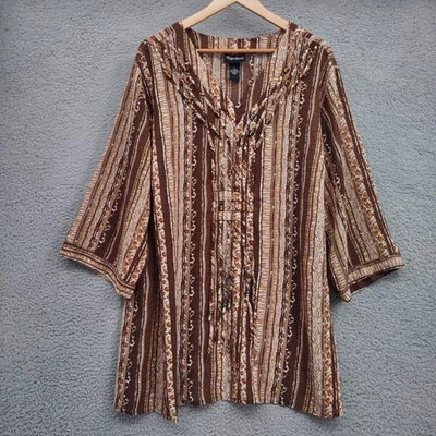 Maggie Barnes Top Womens 3X 26/28W Brown Tunic V-neck Embellished - Image 1 of 4