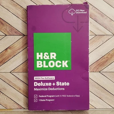 H&R Block 2024 Deluxe + State Tax Software Card Key for Download Sealed Box Wear - Image 1 of 3