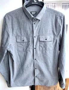BOOHOO MAN BRUSHED COTTON SHIRT UK XL BUTTON DOWN 2 POCKET GREY LONG SLEEVES - Picture 1 of 5