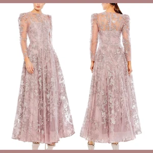 NUEVO Vestido Mac Duggal [4] 50664 Bordado Ilusión Cuello Alto Línea A J2004 - Imagen 1 de 14