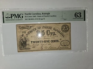 1 Note 25 Cents PMG 63 Number 23 Carolina Confederate Currency - Picture 1 of 2