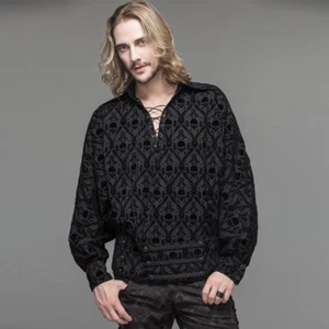 Gothic Herren bedruckt Bandage Shirt viktorianisch Retro geknöpft Kleid Shirt - Bild 1 von 1