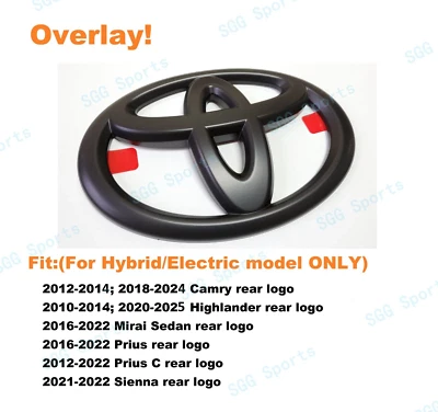 Matte Black Toyota Logo OVERLAY emblem for HYBRID Camry Highlander Sienna Prius - Image 1 of 4
