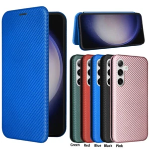 Carbon Fiber Magnetic Leather Flip Card Wallet Case For Samsung Galaxy "S"Series - Picture 1 of 31