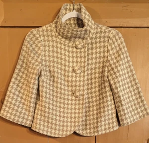 Banana Republic Short Three Button Jacket Blazer Sz 2 Wool Blend Houndstooth EUC - Picture 1 of 7