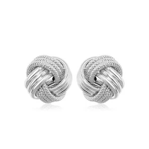 14k White Gold Love Knot with Ridge Texture Earrings - Picture 1 of 3