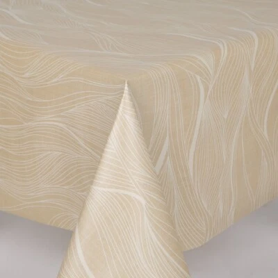 Willow Wavy Lines Sand PVC  Vinyl Table Cloth Wipe Clean - Image 1 of 2