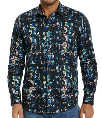 Robert Graham Black Floral Vines pop printed Flip Cuff Mens Cotton Shirt XS NEW - Image 1 of 3