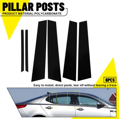 Cubierta de moldura de ventana de puerta postes de pilar negro brillante para Kia Optima 2011-2015 6 piezas Foto 1 de 4