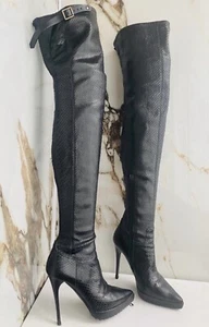 Burberry Over The Knee Women Boots Snake Skin Heels Size 40 - Picture 1 of 18