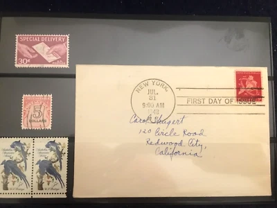 New York 5c stamp on 1948 letter First Day of Issue, post WW II  - Bonus Stamps - Image 1 of 3