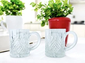 2 Cristal D'Arques Durand France MASQUERADE Criss Cross Fan Clear Glass Mugs NEW - Picture 1 of 8