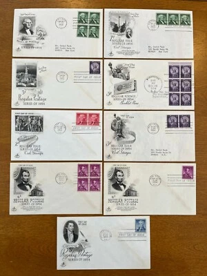 9)US #1031/35/35a/36/38/54/55/57   1954  1, 2, 3, 4, 5 CENT  FDC ARTCRAFT - Image 1 of 4
