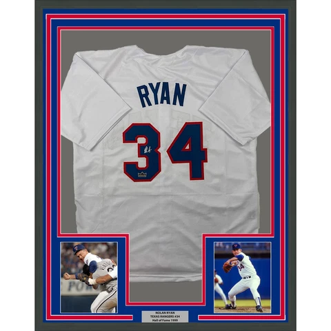 Framed Facsimile Autographed Nolan Ryan 33x42 White Reprint Laser Auto Jersey Cover