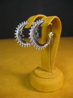 BARBARA BIXBY EARRINGS HOOP BLACK HALF MOON FACE FLOWER MOP CRESCENT Gift  - Image 1 of 4