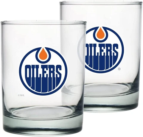 Edmonton Oilers Rocks Glass Set of Two 13.5oz NHL Hockey - Mustang Glassware Cover
