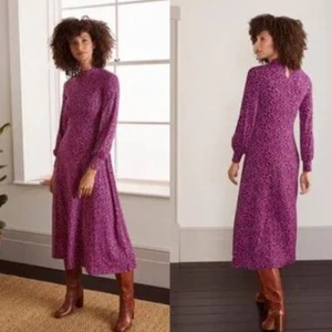 Boden Carly Jersey Stretch Long Sleeve Midi Dress Blue Pink Floral 8p Cottage - Picture 1 of 10