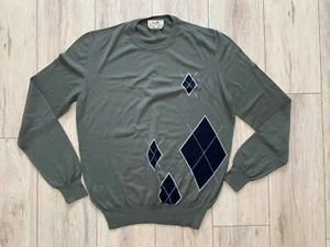 HERMES 100% Wool Argyle Luxury Men Jumper Sweater Coat - Picture 1 of 5