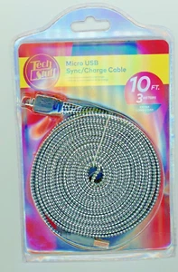 Adaptador Micro USB 10 pies 2.0 cable de carga de sincronización negro plateado color material técnico - Imagen 1 de 2