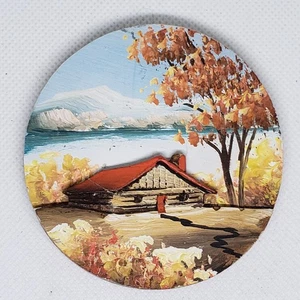 H Nadeau Quebec Canada CARVED WOOD PAINTED PICTURE Dimensional Cabin Lake 3" - Picture 1 of 6