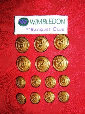 VINTAGE WATERBURY WIMBLEDON RACQUET CLUB DB GOLD REPLACEMENT BLAZER BUTTON SET - Image 1 of 4