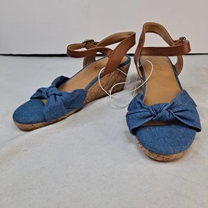 Sandalias Sugar Girls Talla 2M Palmier Denim Azul y Marrón Corcho Cuña Correa al Tobillo - Imagen 1 de 8
