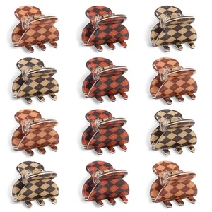 12 Pcs Small Checkered Hair Claw Clips Tangerine Apricot Brown Accessories - Picture 1 of 7