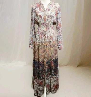 Anthropologie Fig & Flower Maxi Dress L Paisley Sheer Boho Cottage Hippie Farm  - Image 1 of 4