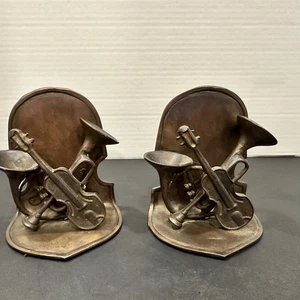 Andrea by Sadek Brass Bookends – Musical Instruments Design–Violin & Horn Motif - Picture 1 of 12