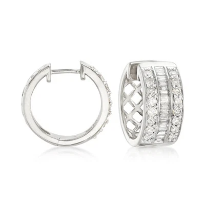 Ross-Simons Bag & Round Diamond Hoop Earrings in Silver 1/2 inches - Image 1 of 4
