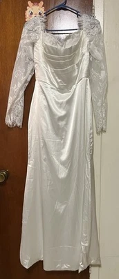 Vintage Style Satin Lace Long Sleeve Wedding Dress - Image 1 of 4