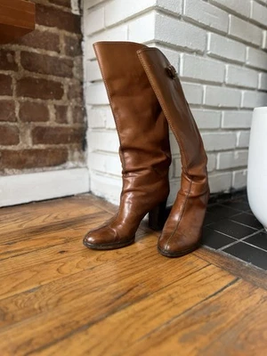 Vintage Sergio Rossi Boots Women's 37 Brown Leather Knee High - Image 1 of 4