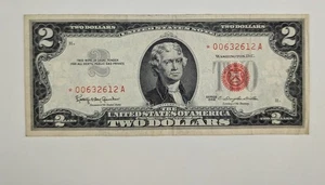 1963 A $2.00 TWO DOLLAR RED SEAL STAR NOTE A Series Circulated  - Picture 1 of 8